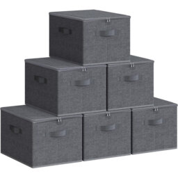 Foldable Storage Organiser Boxes, Set Of 6 Storage Basket Bins With Lids, Handles, Clothes Organiser, 40 X 30 X 25 Cm, Non-Woven Fabric