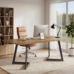 62.2-Inch Industrial Executive Desk, Simple Modern Home Office Computer Desk with Sturdy Metal Legs