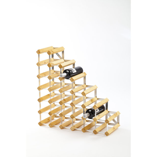 Assembled wine rack for 27 bottles. Made of Swedish pine wood and produced in Sweden.