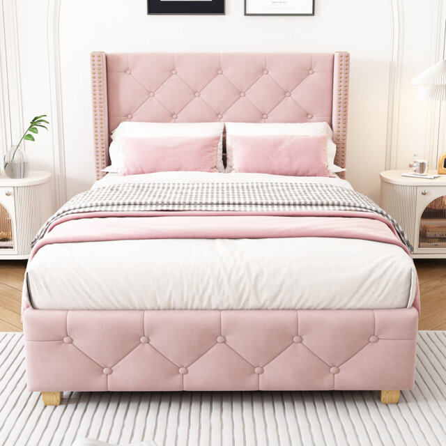 Falcon Luxurious Velvet Upholstered Single Bed With Button Tufting And Sturdy Wooden Legs