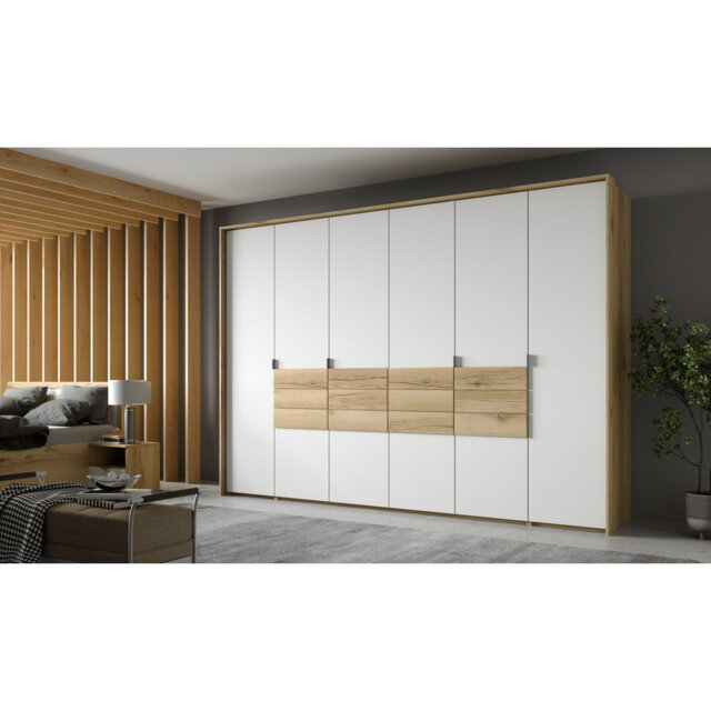 PANAMA 310 WhiteÂ & Grand NaturalÂ Oak WardrobeÂ - Spacious Bi-Fold EleganceÂ with Smart Organisation