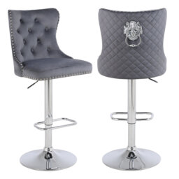 Swivel Velvet Bar Stools With Lion Head Pull Ring For Kitchen Island And Bar