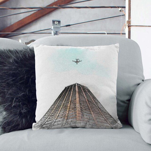 Airplane Flying Above Tokyo Cushion with Filling