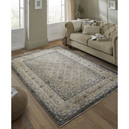 Oriental Machine Woven Slate Beige Area Rug