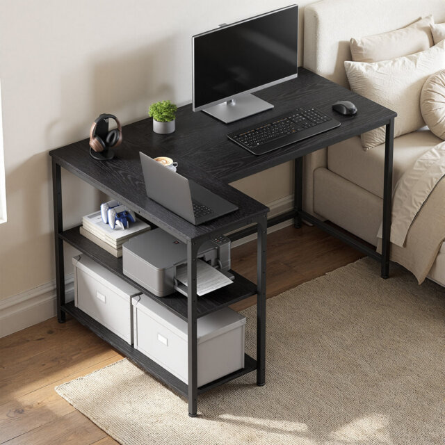 Corner Computer Desk With Adjustable Storage Shelves