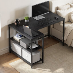 Corner Computer Desk With Adjustable Storage Shelves