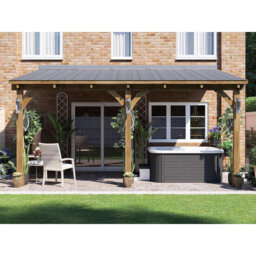 Dunster House Lean To Wooden Gazebo Canopy Kit 4m x 3m Patio Garden Shelter with Roof Shingles Leviathan
