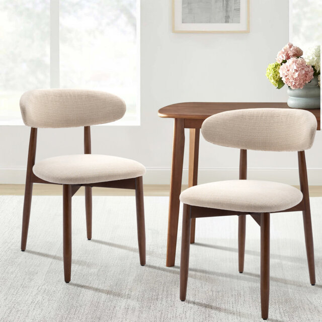 Solid Wood Upholstered Dining Chair - Ergonomic Curved Back, Comfort Fabric