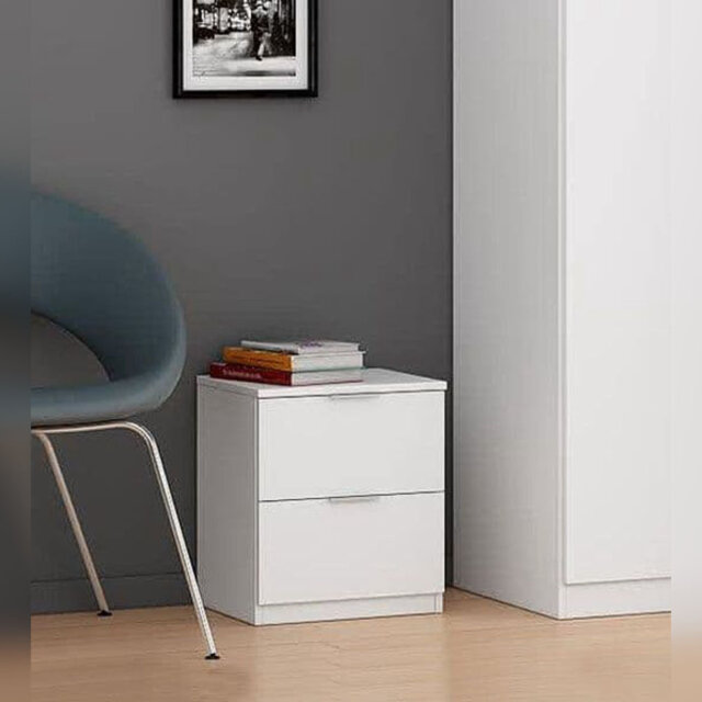 Lustra 2 Drawer Bedside Cabinet Arctic White Bedroom Furniture Storage Unit Nightstand 38cm Wide