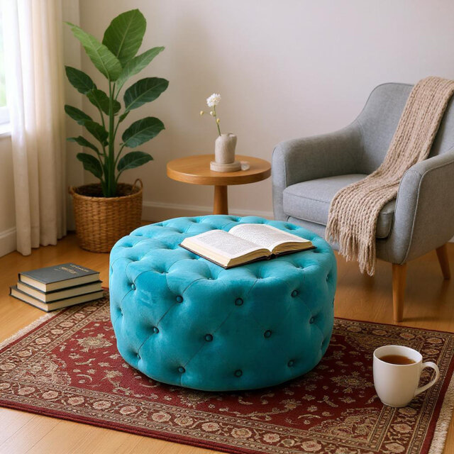 Sheffer 80cm W Velvet Round Pouffe