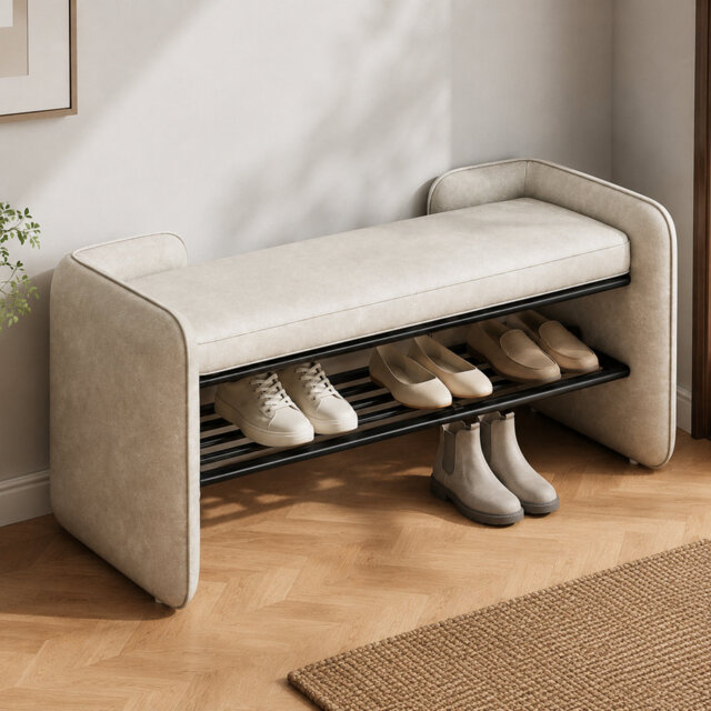120 cm Grey Shoe Bench for Two with Tech Fabric Upholstery