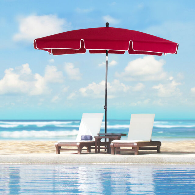 2 X 1.3m Red Rectangular Patio Parasol, Tilting Garden Market Umbrella With Ruffled Edge, Aluminium Pole And U-shaped Support Ribs