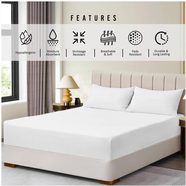 Super Dreamer Fitted Sheet Pack of 2 Solid Colour Polyester Bed Sheets - Single Double King Size Machine Washable