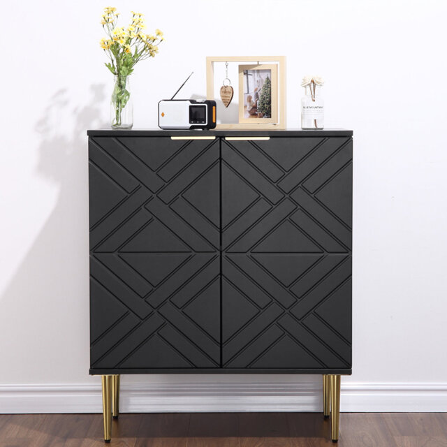 "Modern Decorative Accent Sideboard â 2 Embossed Pattern Doors, 29"" Wood Storage Buffet Cabinet TV Stand Cupboard for Dining Room/Living Room/Entrywa"