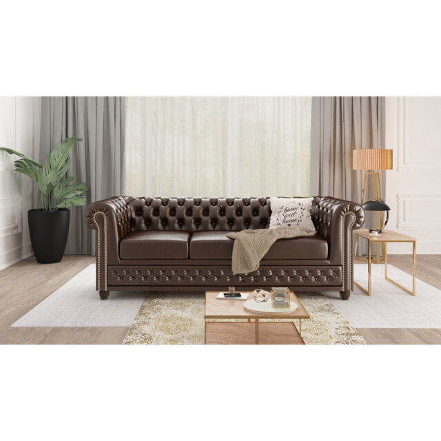 Chesterfield  3 - Piece Living Room Set with Sleeping Function Made of Vegan Leather with Solid Wood Legs