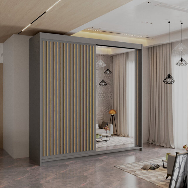 Sliding Wardrobe with Mirror Modern Bedroom 4 Colours 3 Sizes