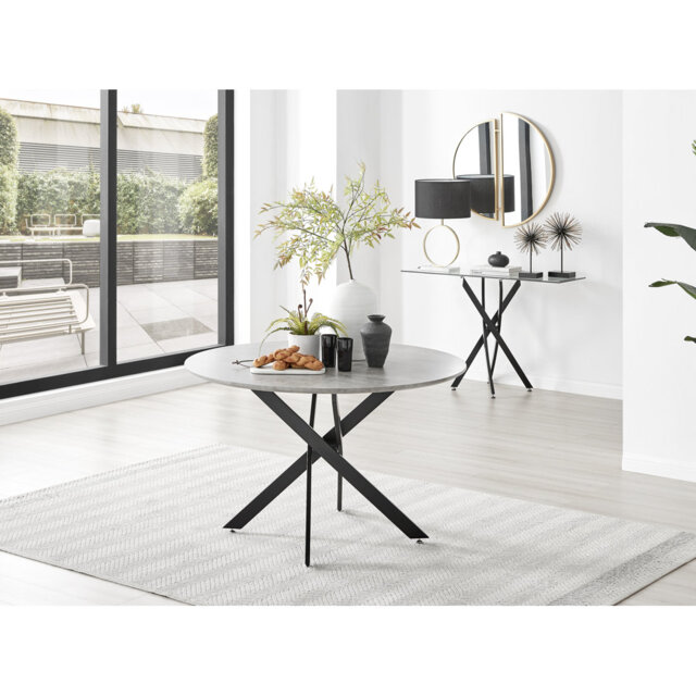 Eubanks Luxury Metal and Concrete Effect Round Dining Table - Modern Statement Design