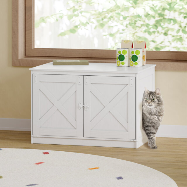 Cat Litter Box Enclosure, Hidden Litter Box Furniture with Detachable Dividers, Reversible Entrance Left or Right Side, Wooden Cat House, 80 x 50 x 54