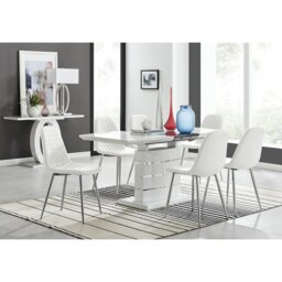 Renne Modern High Gloss Extendable Dining Table Set With 6 Luxury Faux Leather Dining Chairs
