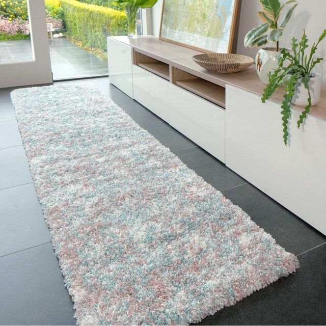 Doniece Grey Pink Blue Shaggy Rug Soft Fluffy Deep Pile Mottled Warm Bedroom Mat