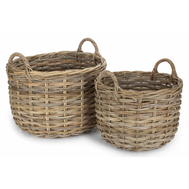 Wicker 2 Piece Rattan Log Storage Basket Set