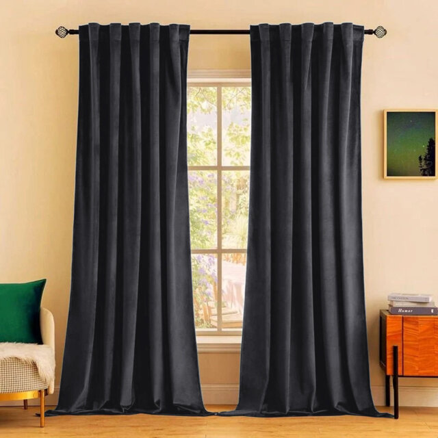 Rumson Crushed Velvet Eyelet Sheer Curtains Pair