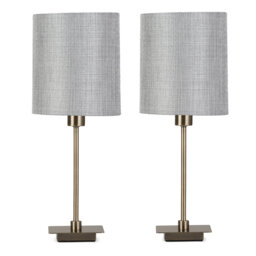 Pair (2x) Square Stick Antique Brass Metal Bedside Table Lamp