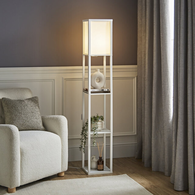 Lena Struttura 160cm Floor Lamp Wooden Shelves Floor Lamp in 4 Colours