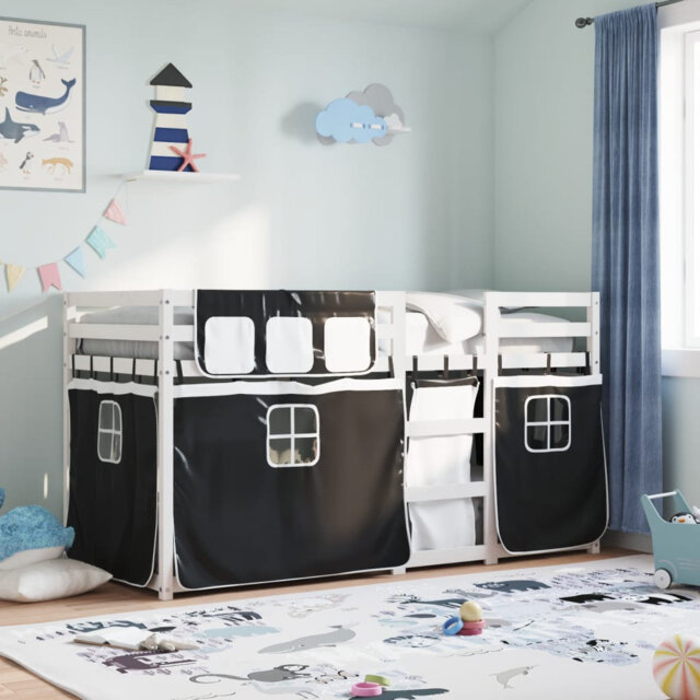 Vidaxl Bunk Bed With Curtains Solid Wood Pine