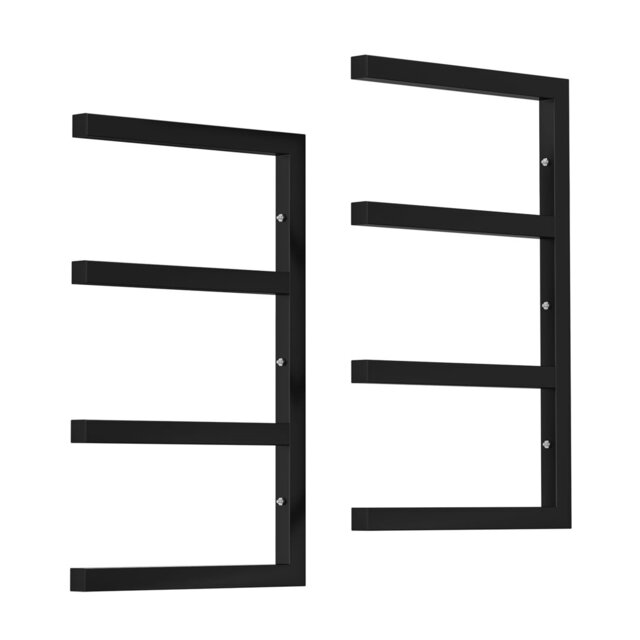 Lumber Storage Rack, Set of 2, Wall Mount, Heavy Duty Steel 4-Tier Wood Organizer Storage Shelves, 800LBS Capacity, for Shed, Workshop, Garage, Black