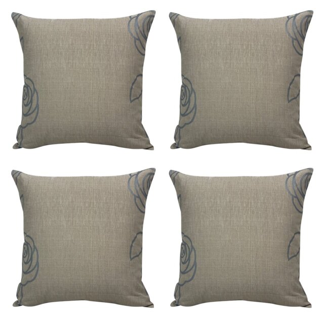 "X4 High Quality Beige Linen Duck Egg Blue Rose On Corner Cushion Covers 18X18"""