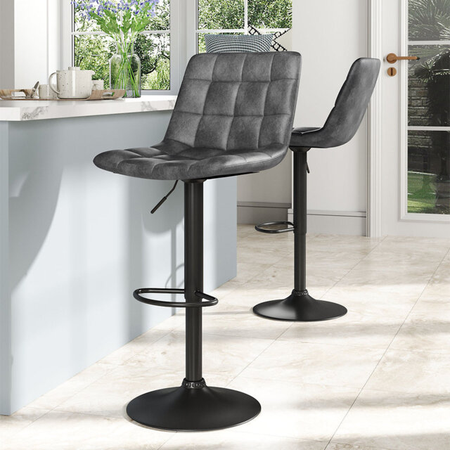Grey Gas Lift Upholstered Swivel Bar Stool Set of 2