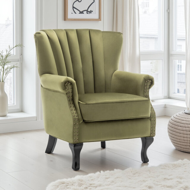 Dimondale Plush Soft Velvet Accent Wingback Chair with Nailhead Trim and Fluted Back