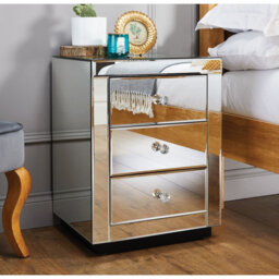 Malo Mirrored Bedside Cabinet - 3 Bedside Drawers Luxury Modern Design