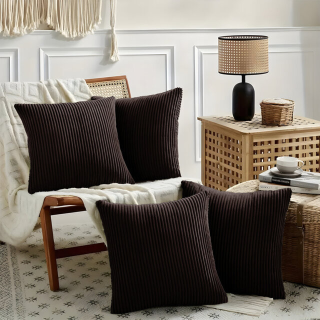 Striped Velvet Cushion Covers Set Of 4 – 18X18 Inch Decorative Throw Pillow Covers For Sofa & Bed