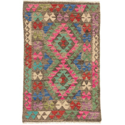 Handwoven Kilim Wool Brown Rug