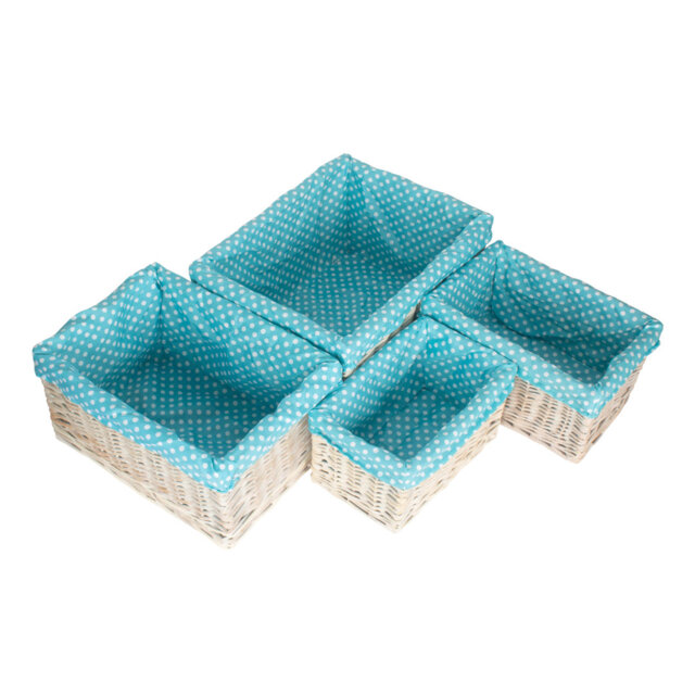 4 Piece Spotty Lined Open Storage Wicker Basket Set