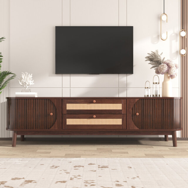 Jaxenor TV Stand with Rattan Drawers, 170cm TV Unit for 65 Inch TV