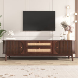 Jaxenor TV Stand with Rattan Drawers, 170cm TV Unit for 65 Inch TV