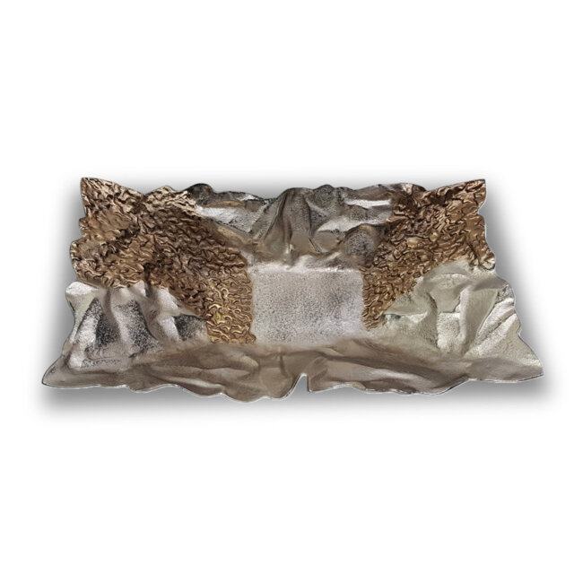 Textured Aluminium Decorative Tray Bowl Ornament and Home Accessory in Bronze Silver â 44cm Width