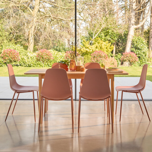Whitewash Extendable Dining Table Set - 6 Seater - Burnt Dining Chairs