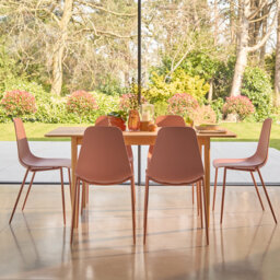 Whitewash Extendable Dining Table Set - 6 Seater - Burnt Dining Chairs