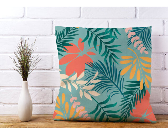 Leytonstone Bright Colourful Tropical Leaves Scatter Cushion with Filling
