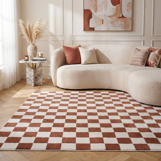 Loft Modern Checkerboard Living Room Area Rug and Runner Soft Pile