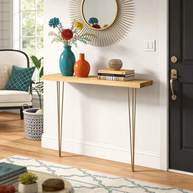 100cm W Rectangular Solid Wood Console Table Wall Mounted Shelves