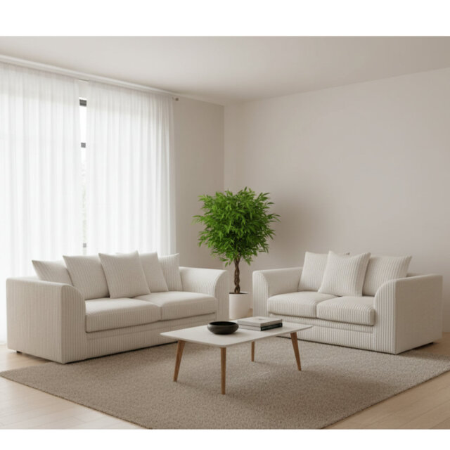 Two Piece 3 and 2 Seater Jumbo Cord Fabric Sofa Set
