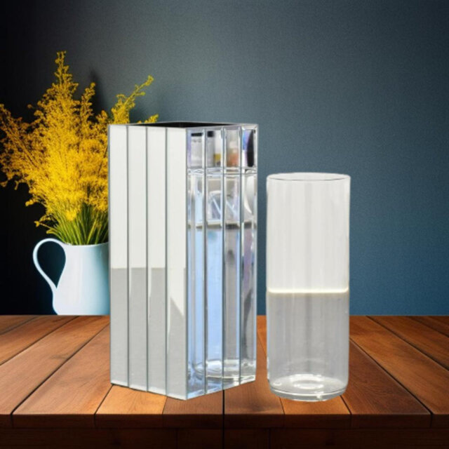 Strip Mirrored Vase Small Bouquets Fresh Roses Flowers Square Glass 10X25Cm