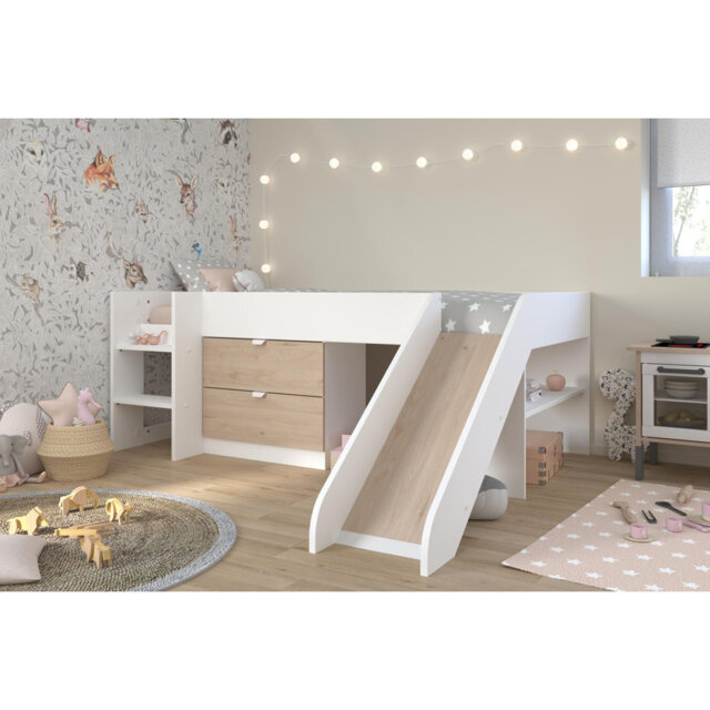 Vena European Single (90 x 200cm) Mid Sleeper Bed with Drawer and Shelves