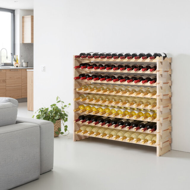 96 Bottle Stackable Modular Wine Rack, 8-Tier Wine Bottle Holder,Solid Wood Floor Freestanding Wine Storage Rack For Pinot Noir bottles,For Kitchen, C