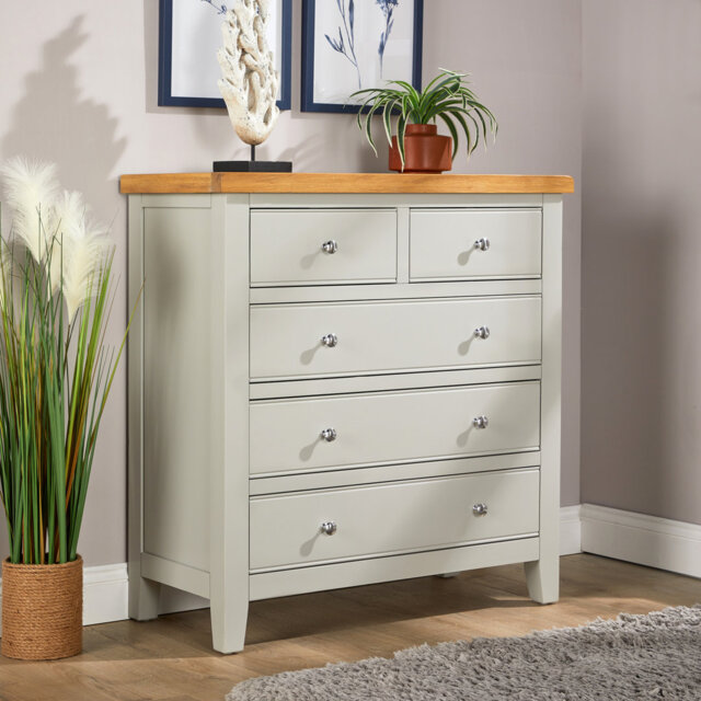 Easton Fully Assembled Painted Solid Wood with Oak Veneer 5 Drawer Chest Storage Unit